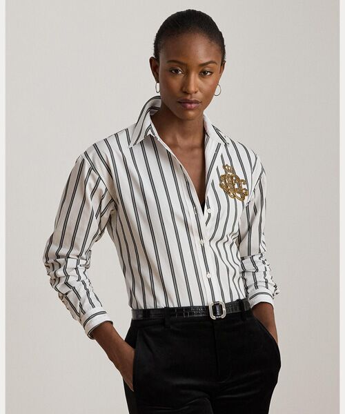 LAUREN RALPH LAUREN/ローレン ラルフ ローレン リラックス フィット ストライプド コットン シャツ 100ホワイト S LAUREN RALPH LAUREN/ローレン ラルフ ローレン リラックス フィット ストライプド コットン シャツ 100ホワイト S