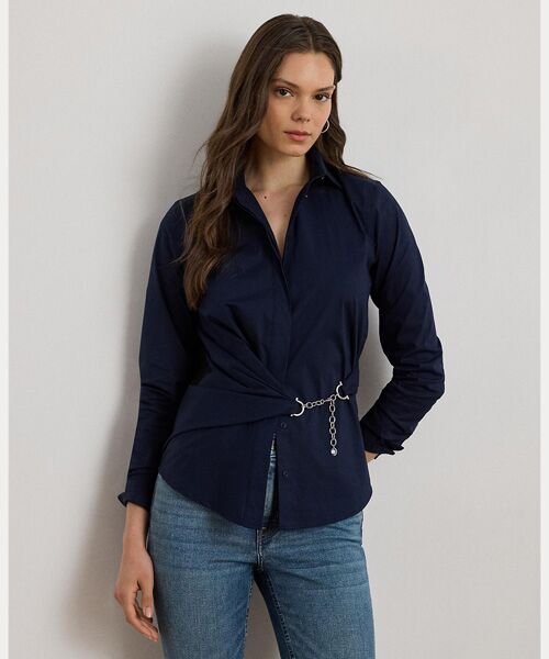 LAUREN RALPH LAUREN/ローレン ラルフ ローレン チェーントリム ストレッチコットン ブレンド シャツ 410ネイビー 4 LAUREN RALPH LAUREN/ローレン ラルフ ローレン チェーントリム ストレッチコットン ブレンド シャツ 410ネイビー 4
