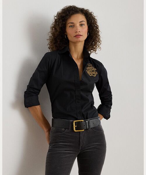 LAUREN RALPH LAUREN/ローレン ラルフ ローレン クラシック フィット ロゴ コットンブレンド シャツ 001ブラック S LAUREN RALPH LAUREN/ローレン ラルフ ローレン クラシック フィット ロゴ コットンブレンド シャツ 001ブラック S