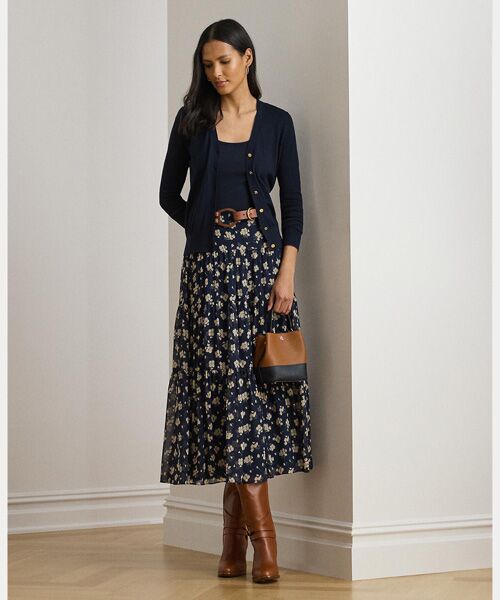 LAUREN RALPH LAUREN/ローレン ラルフ ローレン フローラル クリンクル ジョーゼット ティアード スカート 410ネイビー 2 LAUREN RALPH LAUREN/ローレン ラルフ ローレン フローラル クリンクル ジョーゼット ティアード スカート 410ネイビー 2