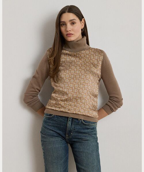 LAUREN RALPH LAUREN/ローレン ラルフ ローレン ジオプリント ウールブレンド タートルネック セーター 230ブラウン L LAUREN RALPH LAUREN/ローレン ラルフ ローレン ジオプリント ウールブレンド タートルネック セーター 230ブラウン L