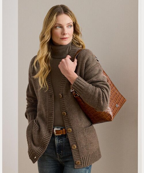 LAUREN RALPH LAUREN/ローレン ラルフ ローレン ウールブレンド Vネック カーディガン 230ブラウン S LAUREN RALPH LAUREN/ローレン ラルフ ローレン ウールブレンド Vネック カーディガン 230ブラウン S