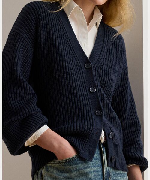 LAUREN RALPH LAUREN / ローレン ラルフ ローレン カーディガン・ボレロ | リブ ウールブレンド Vネック カーディガン | 詳細4