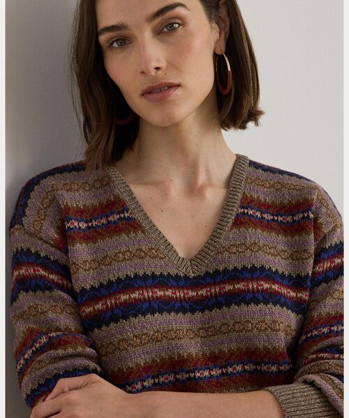 LAUREN RALPH LAUREN / ローレン ラルフ ローレン ニット・セーター | フェア アイル コットンリネン Vネック セーター | 詳細4