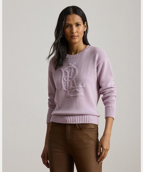 LAUREN RALPH LAUREN/ローレン ラルフ ローレン エンブロイダリーロゴ コームド コットン セーター 500パープル XS LAUREN RALPH LAUREN/ローレン ラルフ ローレン エンブロイダリーロゴ コームド コットン セーター 500パープル XS