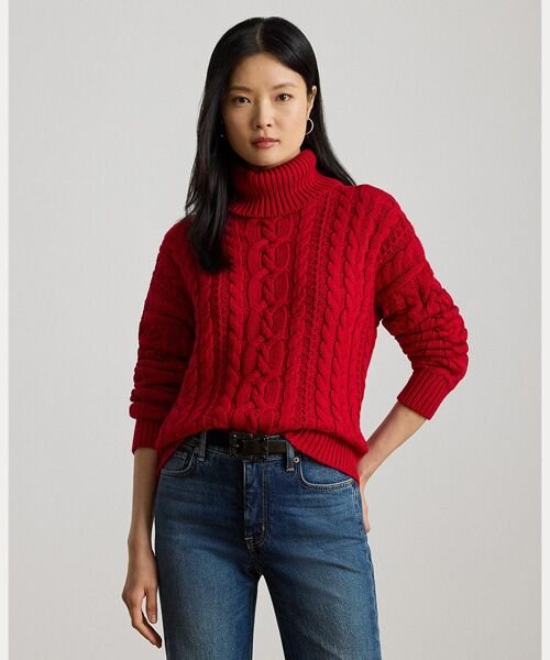 LAUREN RALPH LAUREN/ローレン ラルフ ローレン ケーブルニット タートルネック セーター 620レッド XS LAUREN RALPH LAUREN/ローレン ラルフ ローレン ケーブルニット タートルネック セーター 620レッド XS