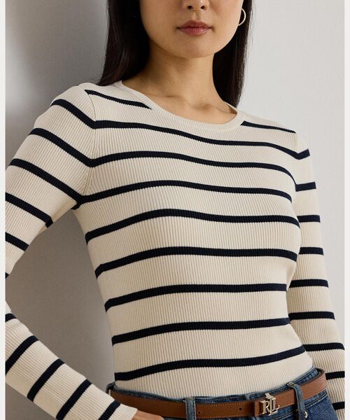 LAUREN RALPH LAUREN / ローレン ラルフ ローレン ニット・セーター | ストライプド リブニット クルーネック セーター | 詳細4