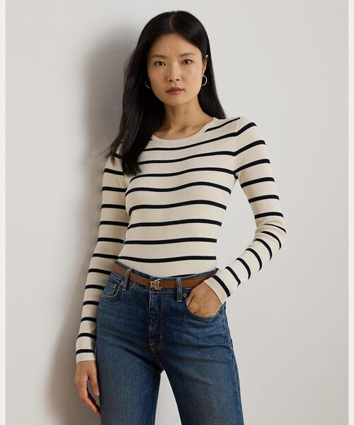 LAUREN RALPH LAUREN/ローレン ラルフ ローレン ストライプド リブニット クルーネック セーター 101ナチュラル XS LAUREN RALPH LAUREN/ローレン ラルフ ローレン ストライプド リブニット クルーネック セーター 101ナチュラル XS