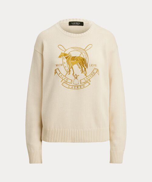 LAUREN RALPH LAUREN / ローレン ラルフ ローレン ニット・セーター | エンブロイダリー コットン クルーネック セーター | 詳細1