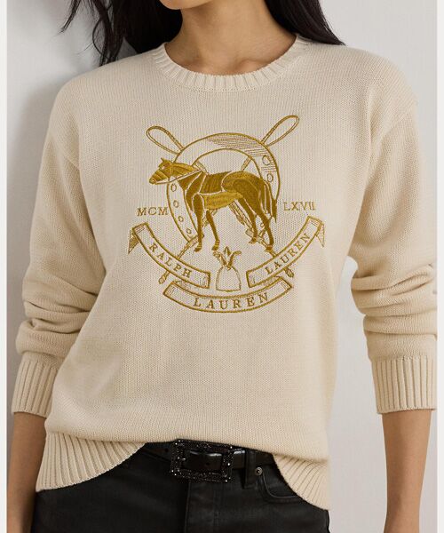 LAUREN RALPH LAUREN / ローレン ラルフ ローレン ニット・セーター | エンブロイダリー コットン クルーネック セーター | 詳細4