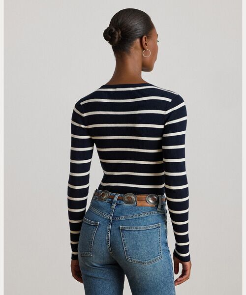 LAUREN RALPH LAUREN / ローレン ラルフ ローレン ニット・セーター | ストライプド リブニット クルーネック セーター | 詳細3