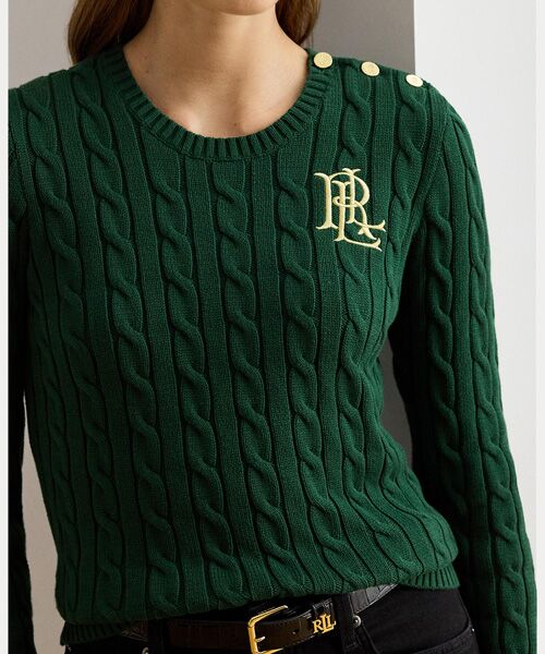 LAUREN RALPH LAUREN / ローレン ラルフ ローレン ニット・セーター | ボタントリム ケーブルニット コットン セーター | 詳細4