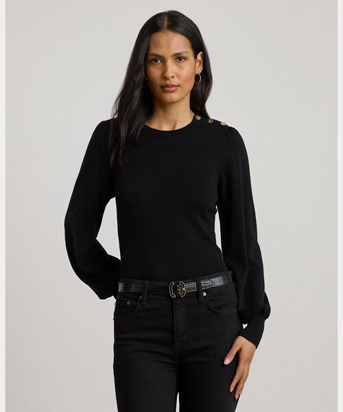 LAUREN RALPH LAUREN/ローレン ラルフ ローレン ボタントリム パフスリーブ セーター 001ブラック S LAUREN RALPH LAUREN/ローレン ラルフ ローレン ボタントリム パフスリーブ セーター 001ブラック S