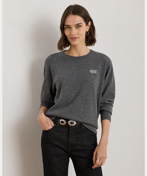 LAUREN RALPH LAUREN/ローレン ラルフ ローレン エンブロイダリー カシミヤ クルーネック セーター 020グレー M