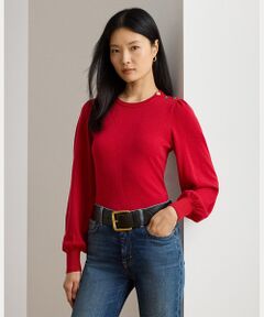 極美品✨エルメス レザートリム セリエボタン ウールカシミヤポロニット 赤系 Ｓ ボタントリム ウールカシミヤ セーター （ニット・セーター