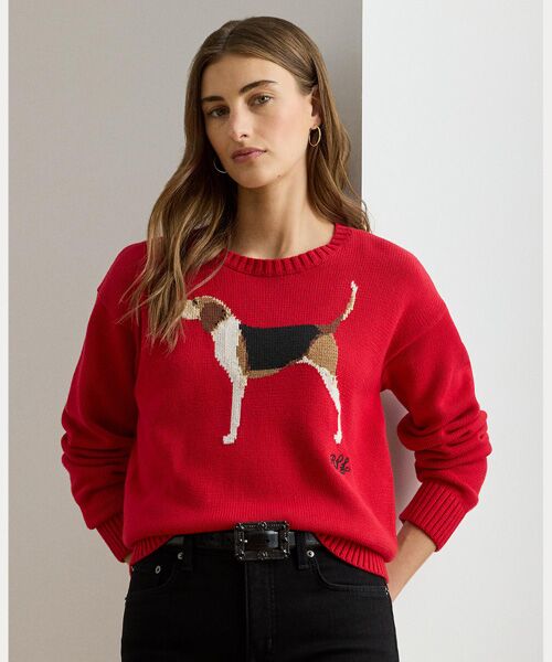 LAUREN RALPH LAUREN / ローレン ラルフ ローレン ニット・セーター | インターシャニット フォックスハウンド コットン セーター | 詳細5