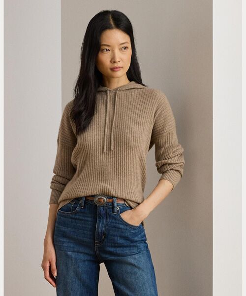 LAUREN RALPH LAUREN/ローレン ラルフ ローレン リブニット カシミヤ セーター フーディ 250ブラウン M LAUREN RALPH LAUREN/ローレン ラルフ ローレン リブニット カシミヤ セーター フーディ 250ブラウン M