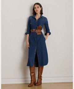 LAUREN RALPH LAUREN / ローレン ラルフ ローレン ミニ丈・ひざ丈ワンピース | ホースビットトリム ベルテッド デニム シャツドレス