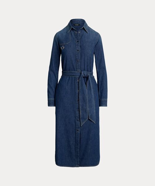 LAUREN RALPH LAUREN / ローレン ラルフ ローレン ミニ丈・ひざ丈ワンピース | ホースビットトリム ベルテッド デニム シャツドレス | 詳細1