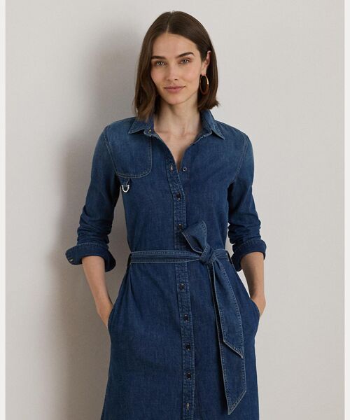 LAUREN RALPH LAUREN / ローレン ラルフ ローレン ミニ丈・ひざ丈ワンピース | ホースビットトリム ベルテッド デニム シャツドレス | 詳細2