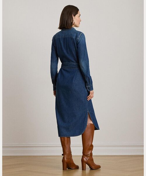 LAUREN RALPH LAUREN / ローレン ラルフ ローレン ミニ丈・ひざ丈ワンピース | ホースビットトリム ベルテッド デニム シャツドレス | 詳細3