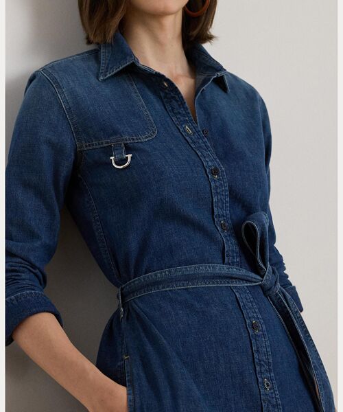 LAUREN RALPH LAUREN / ローレン ラルフ ローレン ミニ丈・ひざ丈ワンピース | ホースビットトリム ベルテッド デニム シャツドレス | 詳細4
