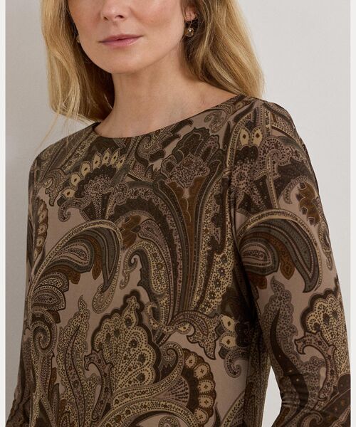 LAUREN RALPH LAUREN / ローレン ラルフ ローレン ミニ丈・ひざ丈ワンピース | ペイズリー ストレッチ ジャージー ボートネック ドレス | 詳細4