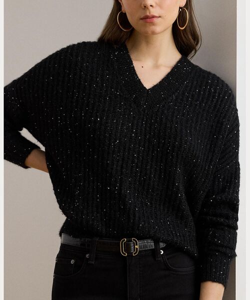 LAUREN RALPH LAUREN / ローレン ラルフ ローレン ニット・セーター | シークイン リブニット Vネック セーター | 詳細4