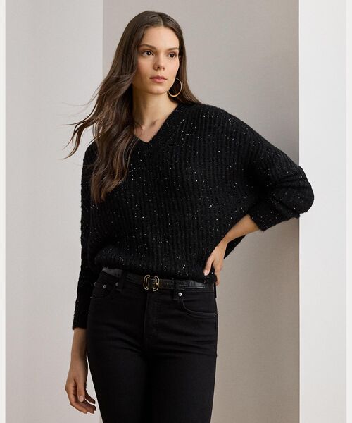 LAUREN RALPH LAUREN / ローレン ラルフ ローレン ニット・セーター | シークイン リブニット Vネック セーター | 詳細5