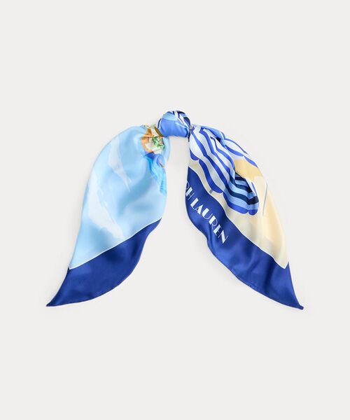 LAUREN RALPH LAUREN / ローレン ラルフ ローレン バンダナ・スカーフ | ランドスケープモチーフ シルク スクエア スカーフ（410ネイビー）