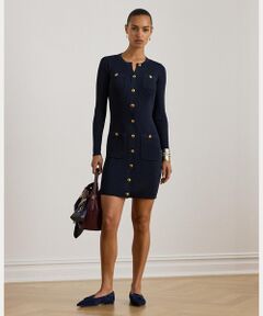LAUREN RALPH LAUREN / ローレン ラルフ ローレン ミニ丈・ひざ丈ワンピース | ボタントリム リブニット セーター ドレス