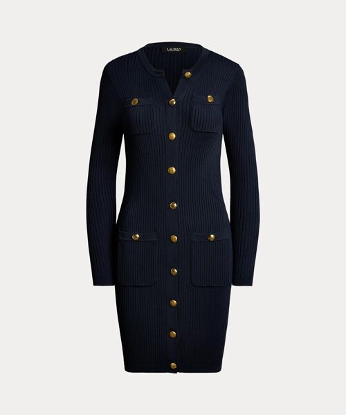 LAUREN RALPH LAUREN / ローレン ラルフ ローレン ミニ丈・ひざ丈ワンピース | ボタントリム リブニット セーター ドレス | 詳細1