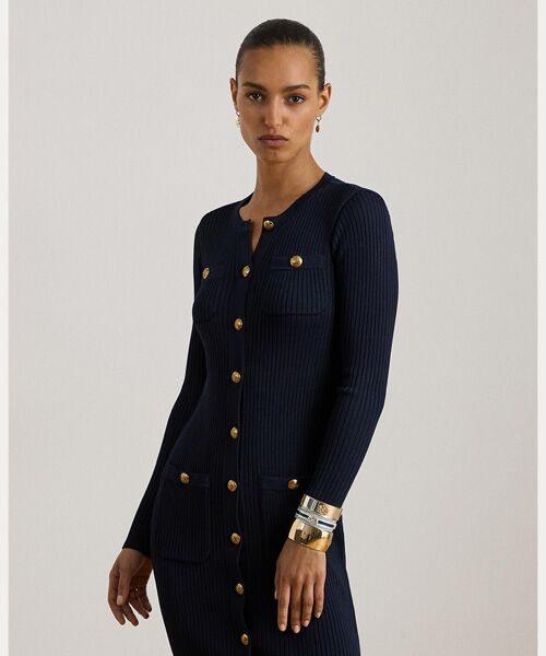 LAUREN RALPH LAUREN / ローレン ラルフ ローレン ミニ丈・ひざ丈ワンピース | ボタントリム リブニット セーター ドレス | 詳細2