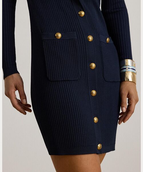 LAUREN RALPH LAUREN / ローレン ラルフ ローレン ミニ丈・ひざ丈ワンピース | ボタントリム リブニット セーター ドレス | 詳細4