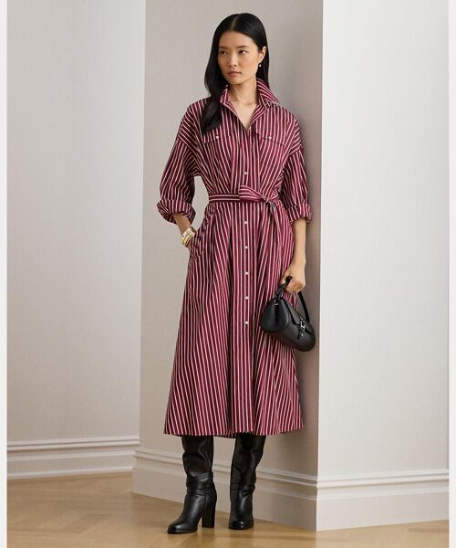 LAUREN RALPH LAUREN / ローレン ラルフ ローレン ロング・マキシ丈ワンピース | ストライプド ベルテッド ブロードクロス シャツドレス（999マルチカラー）