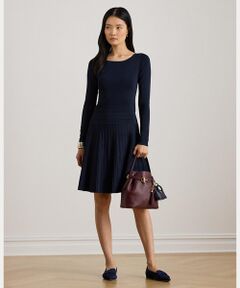 LAUREN RALPH LAUREN / ローレン ラルフ ローレン ミニ丈・ひざ丈ワンピース | プリーテッド フィット & フレア ボートネック ドレス