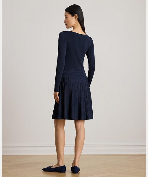 LAUREN RALPH LAUREN / ローレン ラルフ ローレン ミニ丈・ひざ丈ワンピース | プリーテッド フィット & フレア ボートネック ドレス | 詳細3