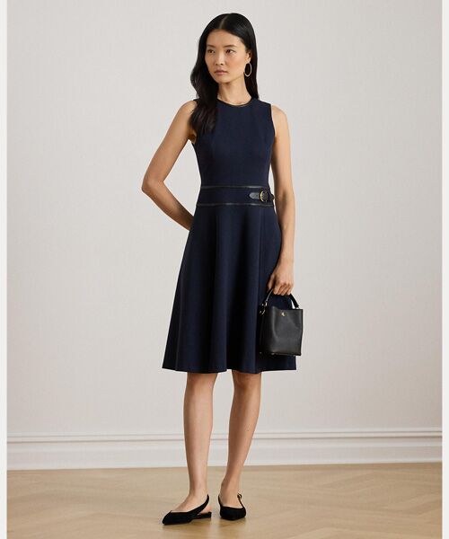 LAUREN RALPH LAUREN / ローレン ラルフ ローレン ミニ丈・ひざ丈ワンピース | バックルトリム ヘリンボーン ジャカード ドレス（410ネイビー）