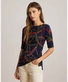 LAUREN RALPH LAUREN / ローレン ラルフ ローレン Tシャツ | ベルティングプリント コットン ボートネック Tシャツ