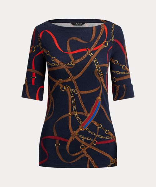 LAUREN RALPH LAUREN / ローレン ラルフ ローレン Tシャツ | ベルティングプリント コットン ボートネック Tシャツ | 詳細1