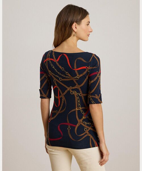 LAUREN RALPH LAUREN / ローレン ラルフ ローレン Tシャツ | ベルティングプリント コットン ボートネック Tシャツ | 詳細3