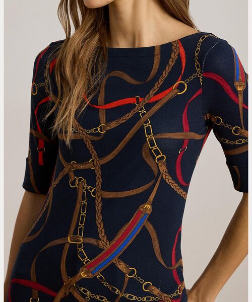 LAUREN RALPH LAUREN / ローレン ラルフ ローレン Tシャツ | ベルティングプリント コットン ボートネック Tシャツ | 詳細4