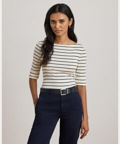LAUREN RALPH LAUREN / ローレン ラルフ ローレン Tシャツ | ストライプド ストレッチ コットン ボートネック Tシャツ