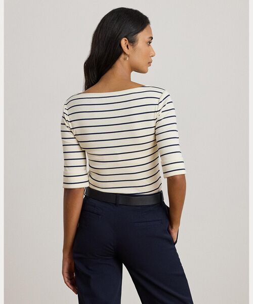 LAUREN RALPH LAUREN / ローレン ラルフ ローレン Tシャツ | ストライプド ストレッチ コットン ボートネック Tシャツ | 詳細3