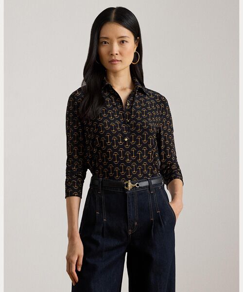 LAUREN RALPH LAUREN / ローレン ラルフ ローレン シャツ・ブラウス | スリム フィット ジオプリント ストレッチ ジャージー シャツ（410ネイビー）