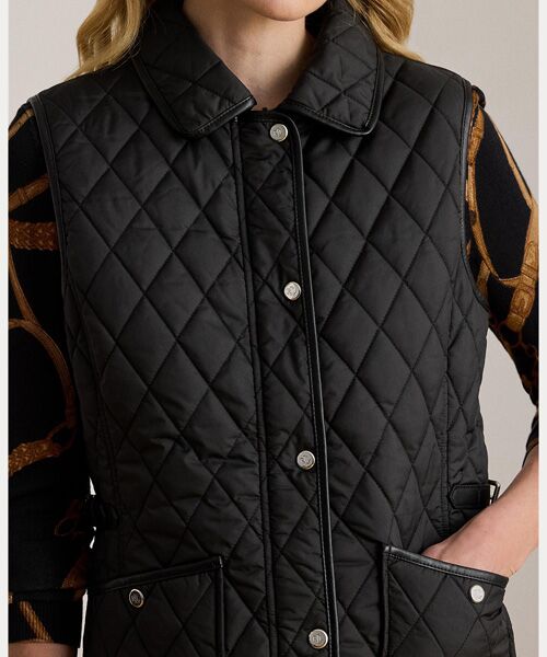 LAUREN RALPH LAUREN / ローレン ラルフ ローレン ベスト | フェイクレザートリム ダイヤモンドキルテッド ベスト | 詳細4