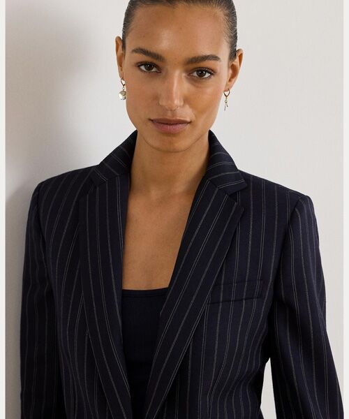 LAUREN RALPH LAUREN / ローレン ラルフ ローレン テーラードジャケット | ストライプド ウールブレンド ツイル ブレザー | 詳細4