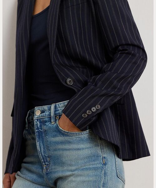 LAUREN RALPH LAUREN / ローレン ラルフ ローレン テーラードジャケット | ストライプド ウールブレンド ツイル ブレザー | 詳細5