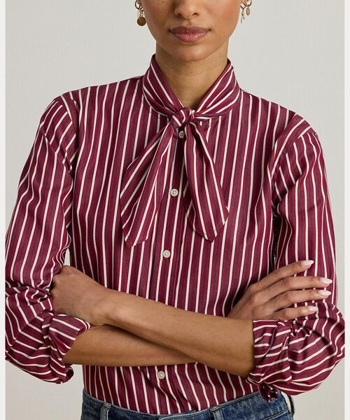 LAUREN RALPH LAUREN / ローレン ラルフ ローレン シャツ・ブラウス | ストライプド コットン ブロードクロス タイネック シャツ | 詳細4