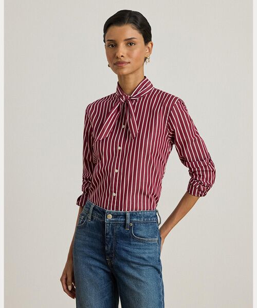 LAUREN RALPH LAUREN / ローレン ラルフ ローレン シャツ・ブラウス | ストライプド コットン ブロードクロス タイネック シャツ(999マルチカラー)